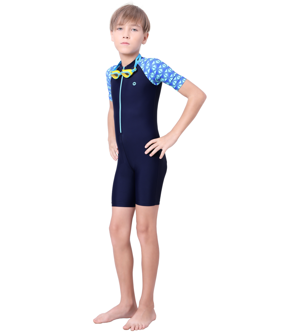 LACTRA SWIMDRESS FRONT ZIP AND PRINTED HALF SLEEVE