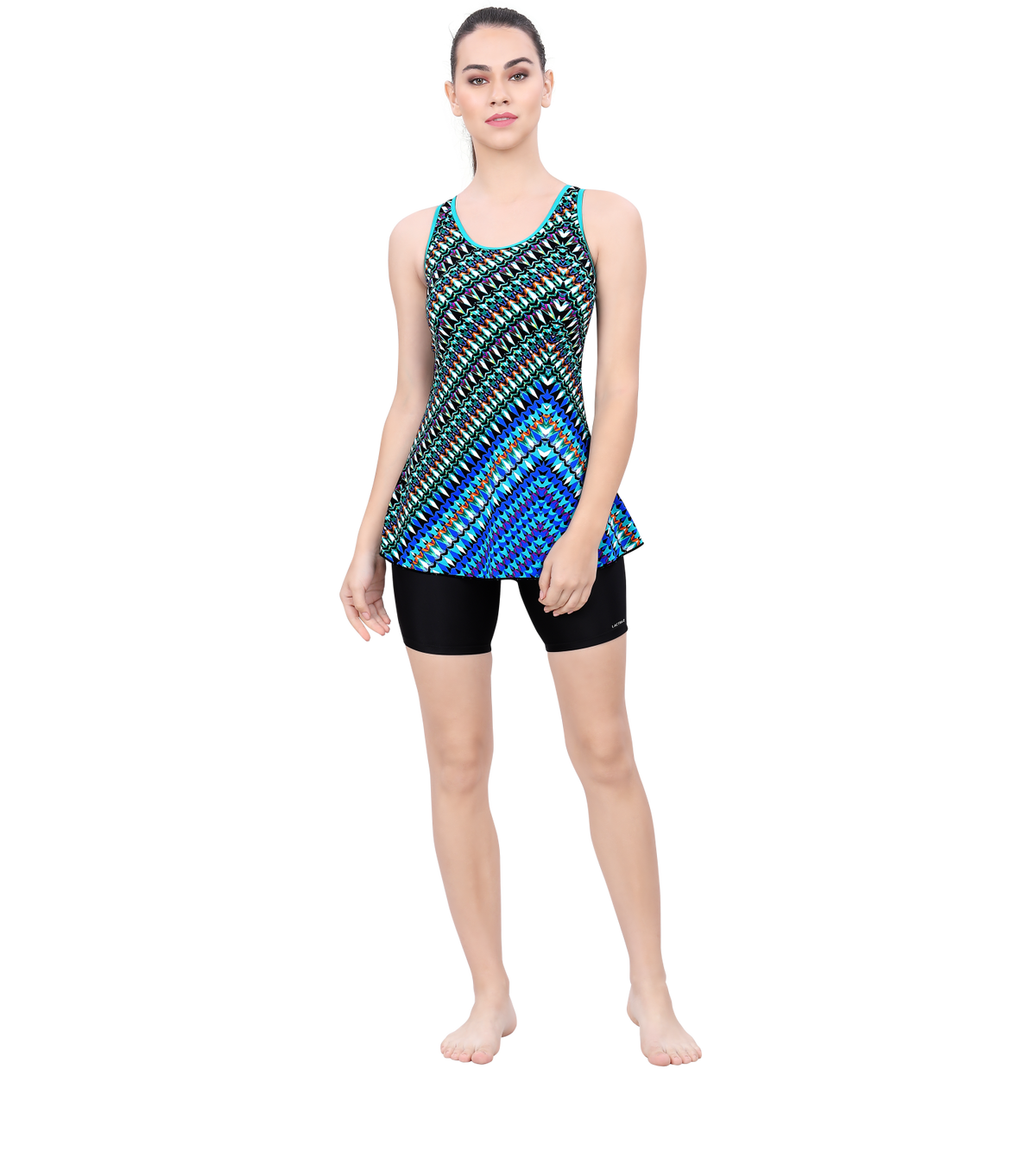 U-BACK SWIMDRESS PRITED PANEL WITH BOYLEG
