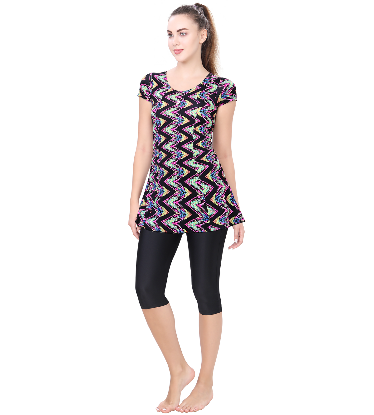 LACTRA U-BACK SWIMDRESS SLEEVE WITH CONTRAST KNEE LEG