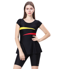LACTRA U-BACK SWIMDRESS SLEEVE WITH CONTRAST SIDE PANEL, KNEE  LEG