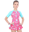 LACTRA CLOSE BACK PRINTED SWIMDRESS CONTRAST SLEEVE AND FRONT ZIP - UNICORN - PRINTED