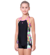 LACTRA RACER BACK LEG SUIT WITH PRINTED PANEL - BLACK - BLACK