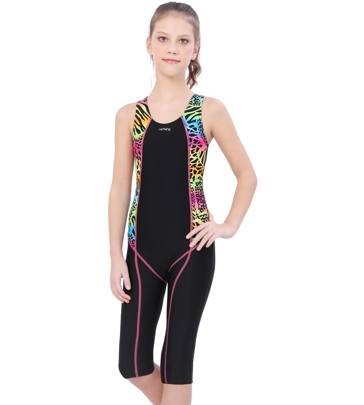LACTRA RACER BACK KNEE LEG SUIT WITH PRINTED PANEL