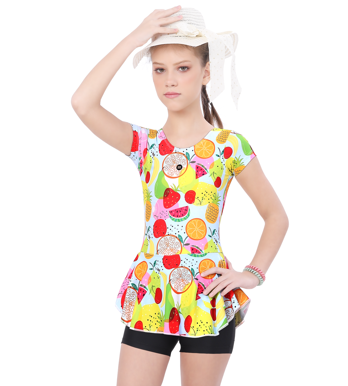 LACTRA ALL OVER PRINTED U BACK SWIMDRESS SLEEVE WITH BOYLEG