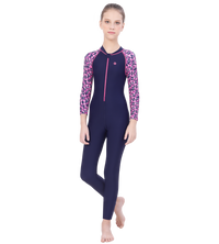 LACTRA FRONT ZIP FULL BODYSUIT WITH PRINTED SLEEVE - NAVY