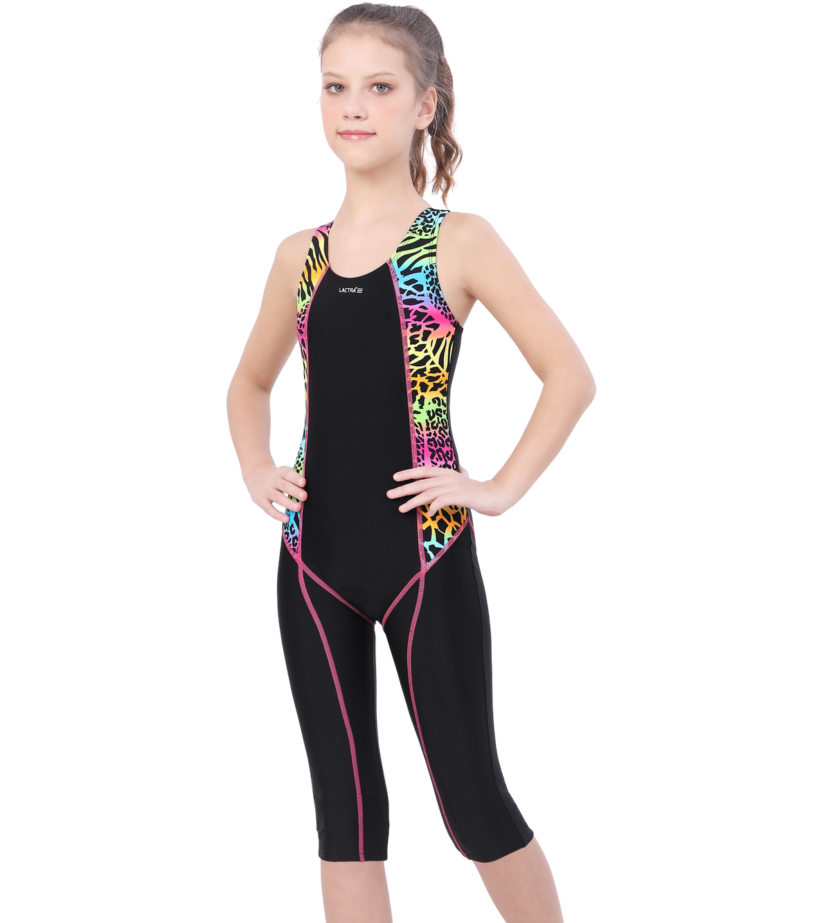 LACTRA RACER BACK KNEE LEG SUIT WITH PRINTED PANEL