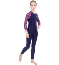 LACTRA FRONT ZIP FULL BODYSUIT WITH PRINTED SLEEVE - NAVY
