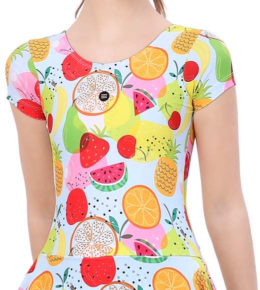LACTRA ALL OVER PRINTED U BACK SWIMDRESS SLEEVE WITH BOYLEG