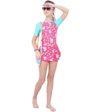 LACTRA CLOSE BACK PRINTED SWIMDRESS CONTRAST SLEEVE AND FRONT ZIP - UNICORN