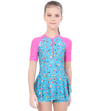LACTRA CLOSE BACK PRINTED SWIMDRESS CONTRAST SLEEVE AND FRONT ZIP LEAF - PRINTED