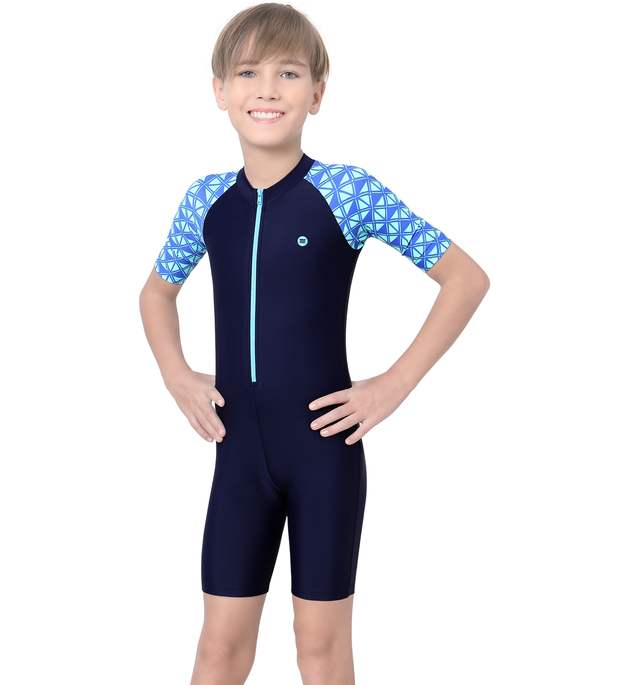 LACTRA SWIMDRESS FRONT ZIP AND PRINTED HALF SLEEVE