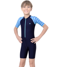 LACTRA SWIMDRESS FRONT ZIP AND PRINTED HALF SLEEVE
