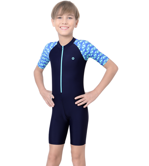 LACTRA SWIMDRESS FRONT ZIP AND PRINTED HALF SLEEVE