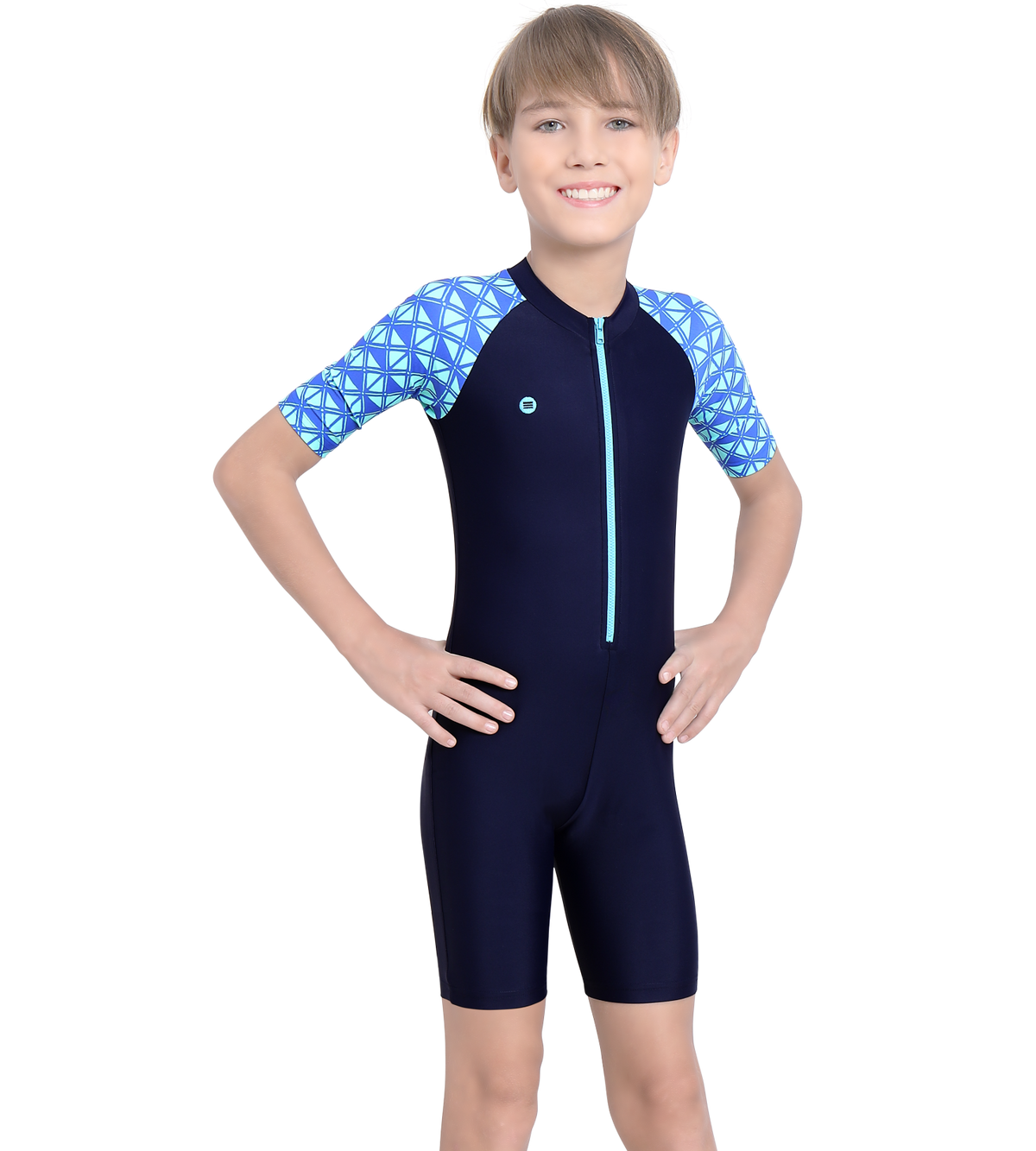 LACTRA SWIMDRESS FRONT ZIP AND PRINTED HALF SLEEVE