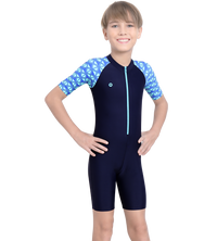 LACTRA SWIMDRESS FRONT ZIP AND PRINTED HALF SLEEVE