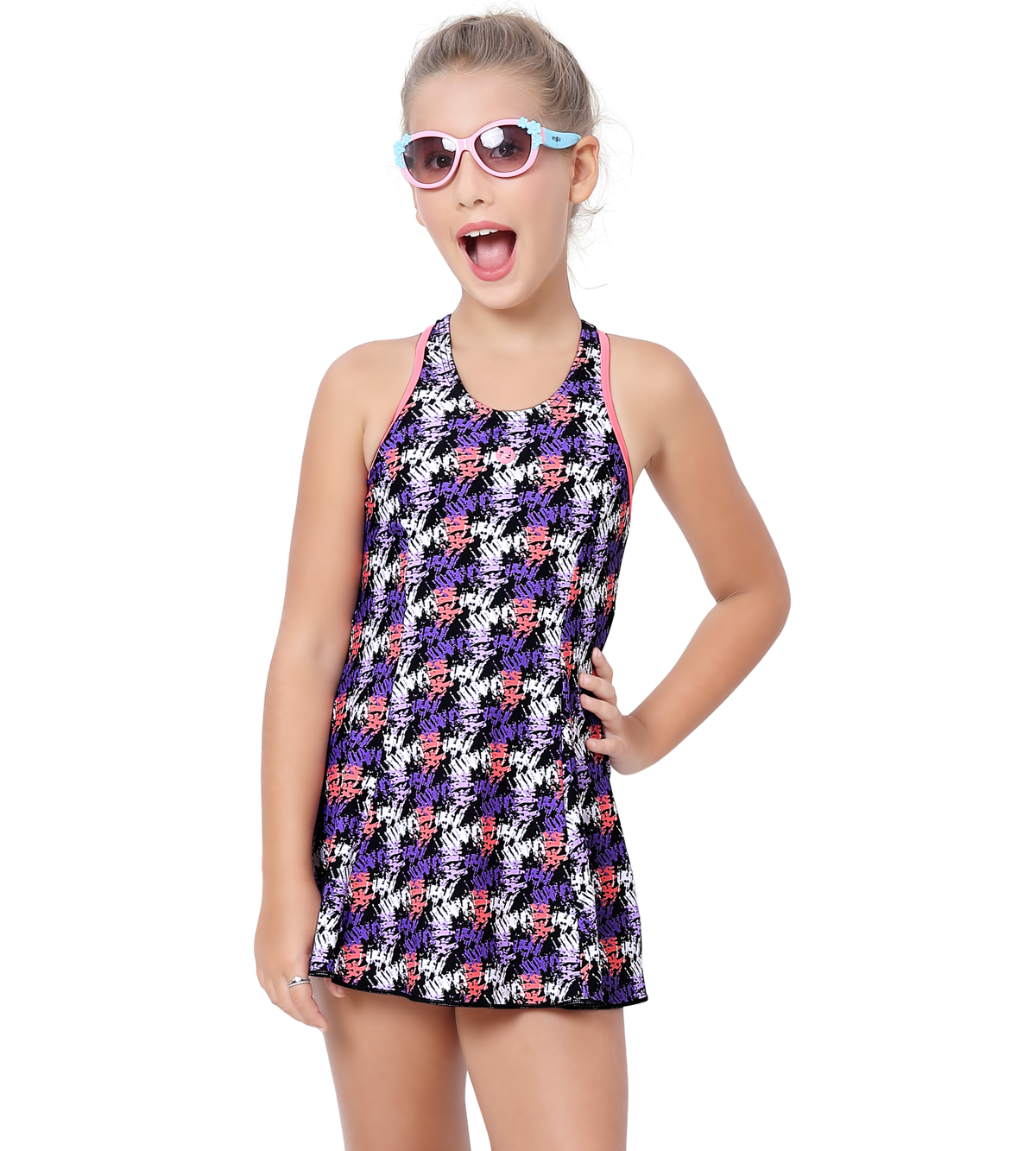 LACTRA RACER BACK SWIMDRESS ALL OVER PRINTED WITH BOYLEG