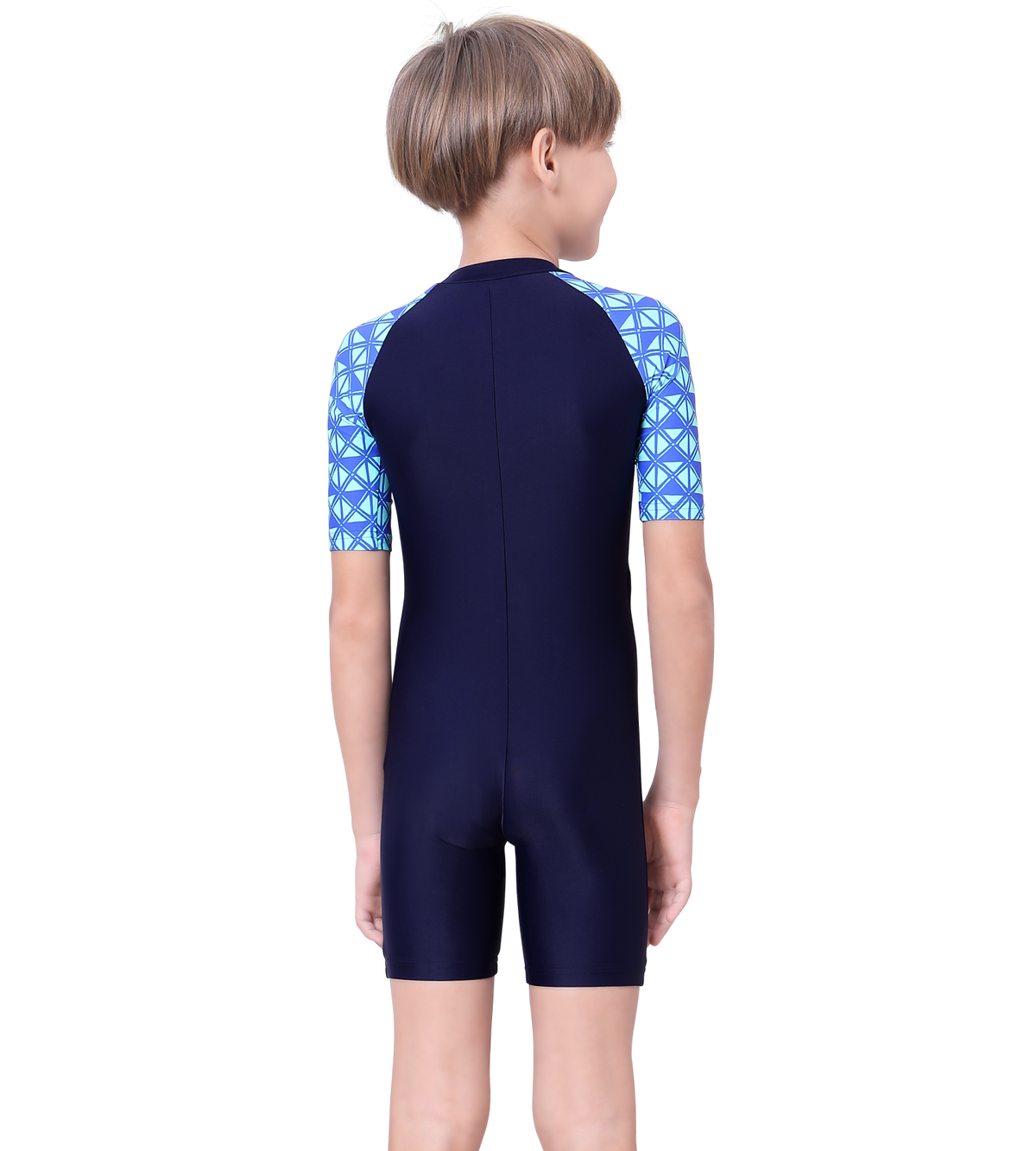LACTRA SWIMDRESS FRONT ZIP AND PRINTED HALF SLEEVE
