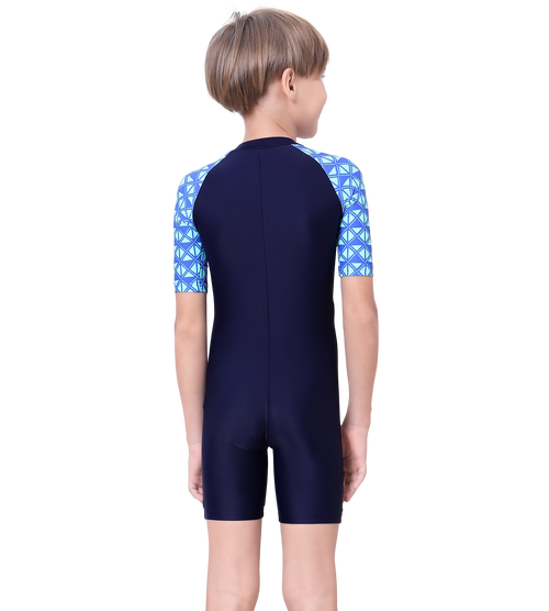 LACTRA SWIMDRESS FRONT ZIP AND PRINTED HALF SLEEVE