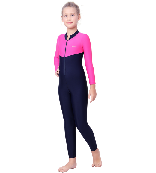 LACTRA FRONT ZIP FULL BODYSUIT WITH CONTRAST SLEEVE