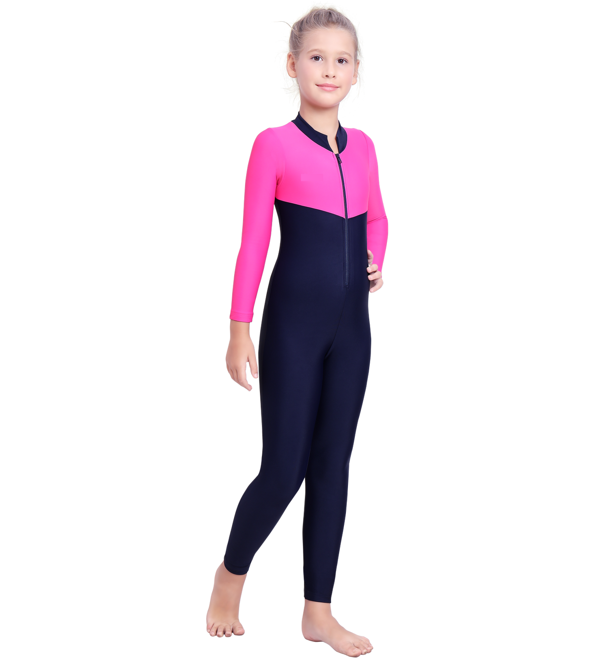 LACTRA FRONT ZIP FULL BODYSUIT WITH CONTRAST SLEEVE