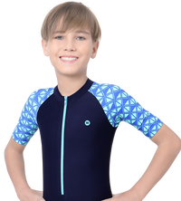 LACTRA SWIMDRESS FRONT ZIP AND PRINTED HALF SLEEVE