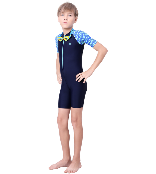 LACTRA SWIMDRESS FRONT ZIP AND PRINTED HALF SLEEVE