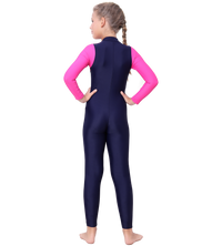 LACTRA FRONT ZIP FULL BODYSUIT WITH CONTRAST SLEEVE