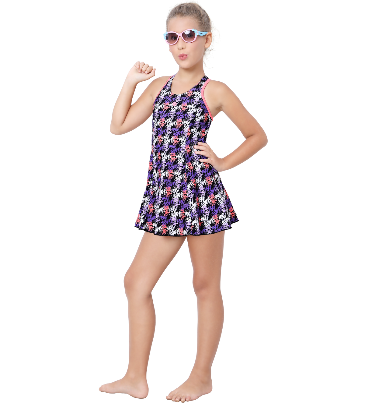 LACTRA RACER BACK SWIMDRESS ALL OVER PRINTED WITH BOYLEG