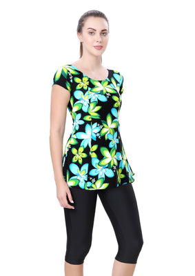 U-BACK SWIMDRESS (SLEEVE WITH CONTRAST KNEE LEG)