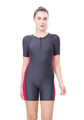 KNEE SUIT (FRONT ZIP WITH CONTRAST SIDE PANEL)