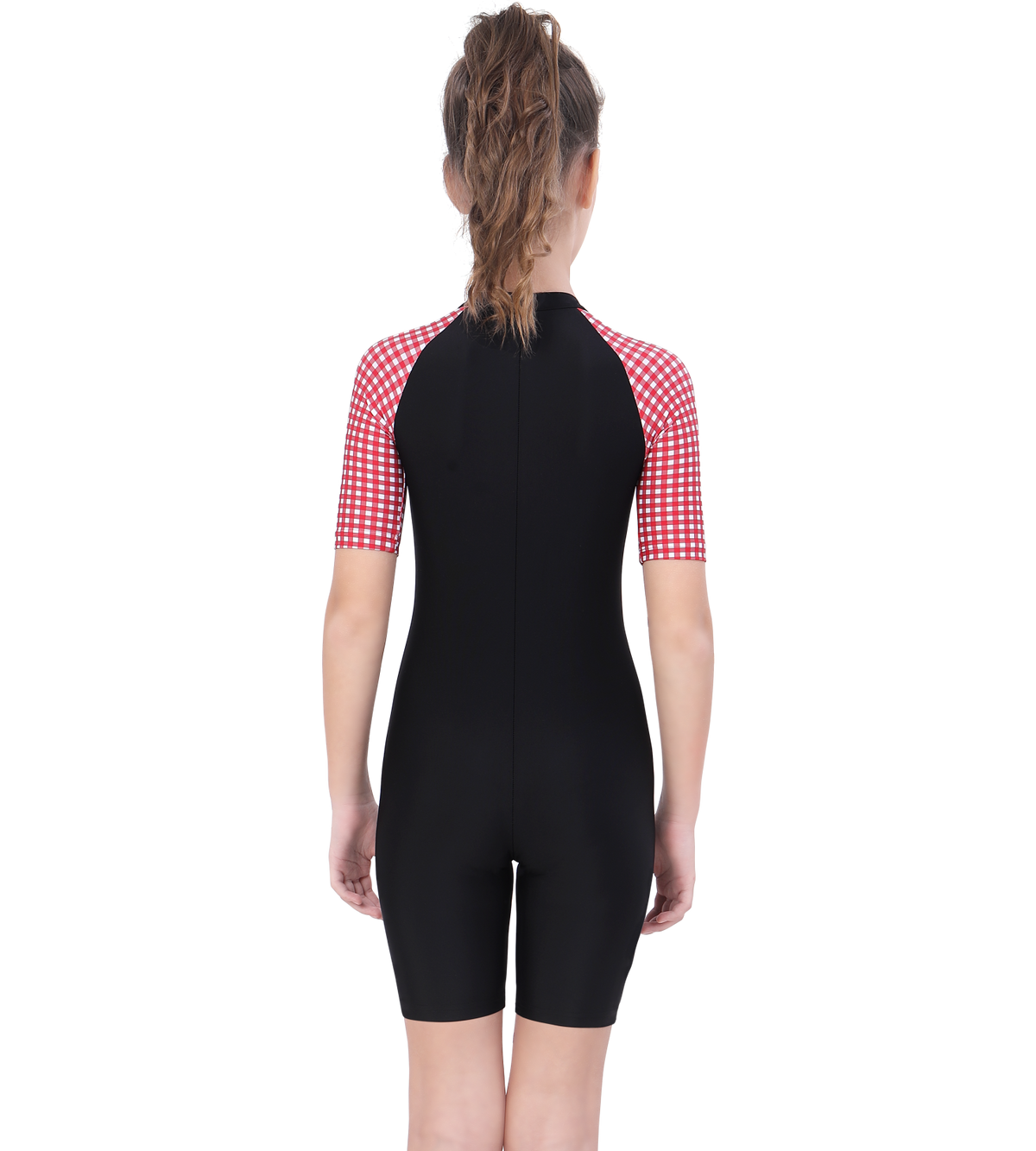 LACTRA SWIMDRESS FRONT ZIP AND PRINTED HALF SLEEVE