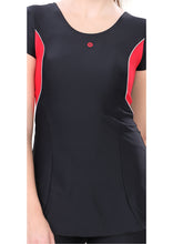 Load image into Gallery viewer, U-BACK SWIMDRESS SLEEVE WITH CONTRAST SIDE PANEL, KNEE  LEG