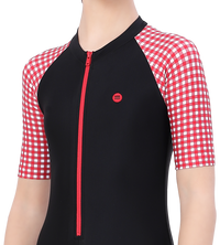 LACTRA SWIMDRESS FRONT ZIP AND PRINTED HALF SLEEVE