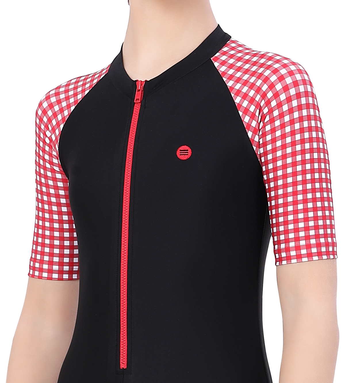 LACTRA SWIMDRESS FRONT ZIP AND PRINTED HALF SLEEVE