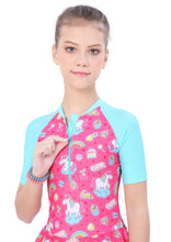 Load image into Gallery viewer, Close Back Printed swimdress ( contrast Slive and front zip )