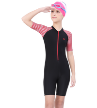 LACTRA SWIMDRESS FRONT ZIP AND PRINTED HALF SLEEVE