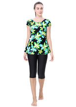 Load image into Gallery viewer, U-BACK SWIMDRESS (SLEEVE WITH CONTRAST KNEE LEG)