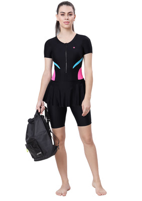 UPPER KNEE LEG SUIT ( FRONT ZIP WTH CONTRAST SIDE PANEL)
