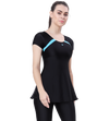 LACTRA U-BACK SWIMDRESS SLEEVE WITH CONTRAST SIDE PANEL,KNEE LEG