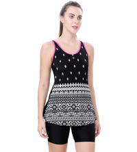 U-BACK SWIMDRESS PRITED PANEL WITH BOYLEG