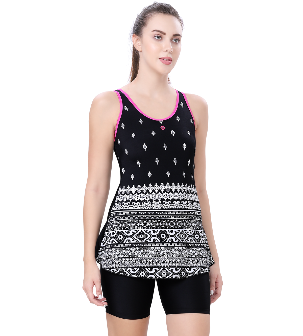 U-BACK SWIMDRESS PRITED PANEL WITH BOYLEG