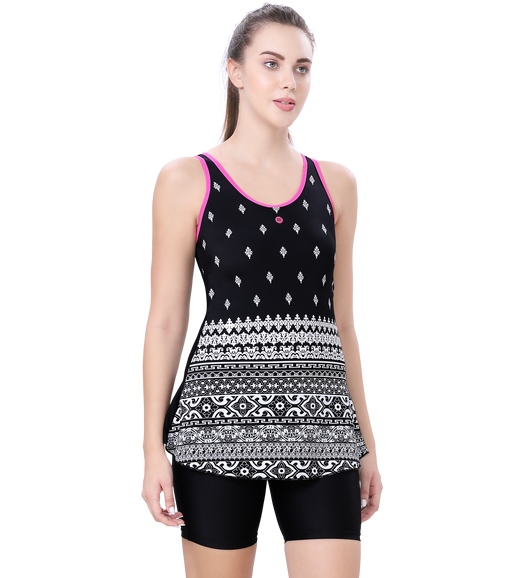 U-BACK SWIMDRESS PRITED PANEL WITH BOYLEG