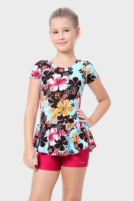 ALL OVER PRINTED SWIMDRESS SLEEVES WITH BOYLEG