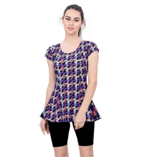 U BACK PRINTED SWIMDRESS SLEEVE WITH CONTRAST UPPER KNEE LEG