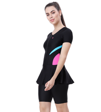 LACTRA UPPER KNEE LEG SUIT FRONT ZIP WITH CONTRAST SIDE PANEL