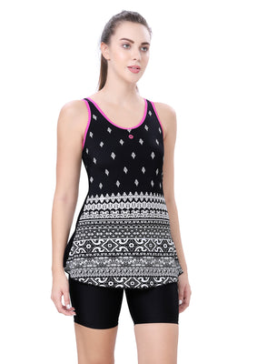 U-BACK SWIMDRESS (PRINTED PANEL WITH BOYLEG)