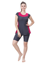 Load image into Gallery viewer, U- BACK SWIMMDRESS ( SLEEVE WITH UPPER KNEE BOYLEG)