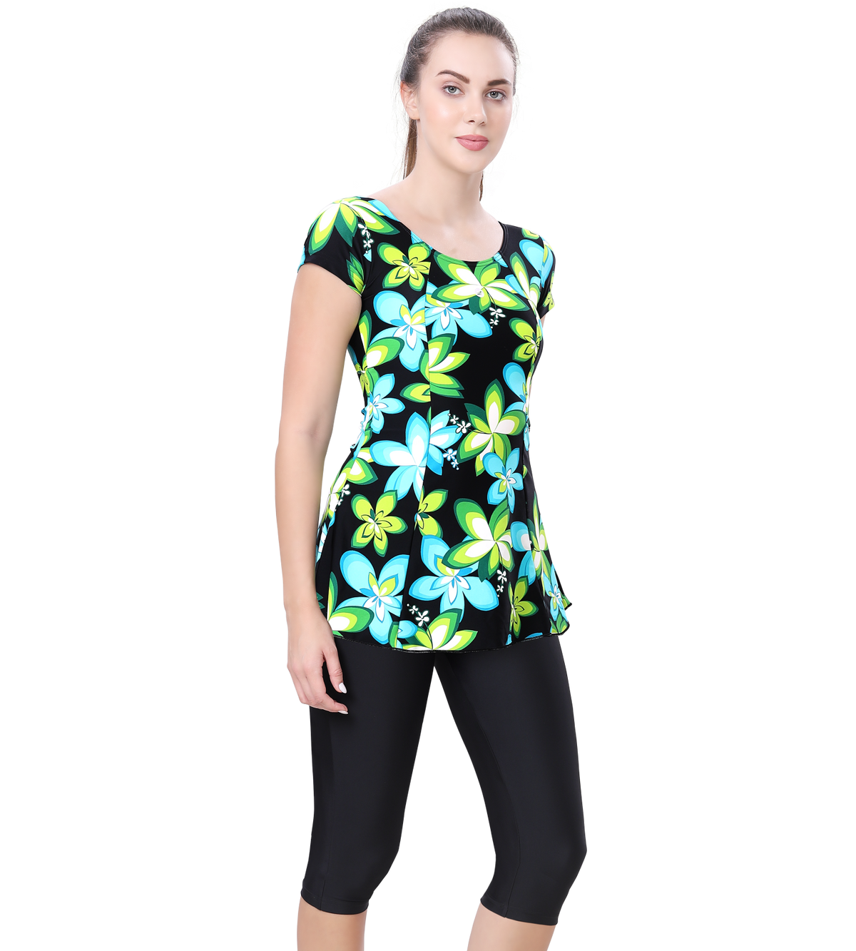 LACTRA U-BACK SWIMDRESS SLEEVE WITH CONTRAST KNEE LEG