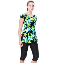 LACTRA U-BACK SWIMDRESS SLEEVE WITH CONTRAST KNEE LEG