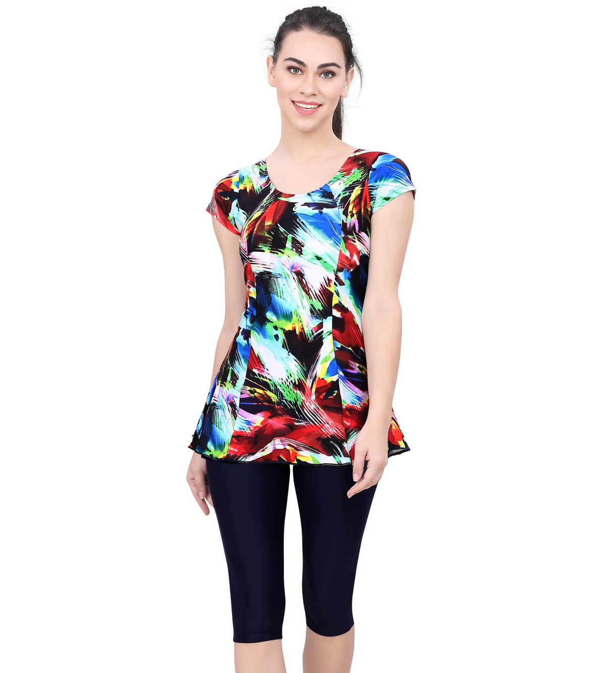 LACTRA U-BACK SWIMDRESS SLEEVE WITH CONTRAST KNEE LEG